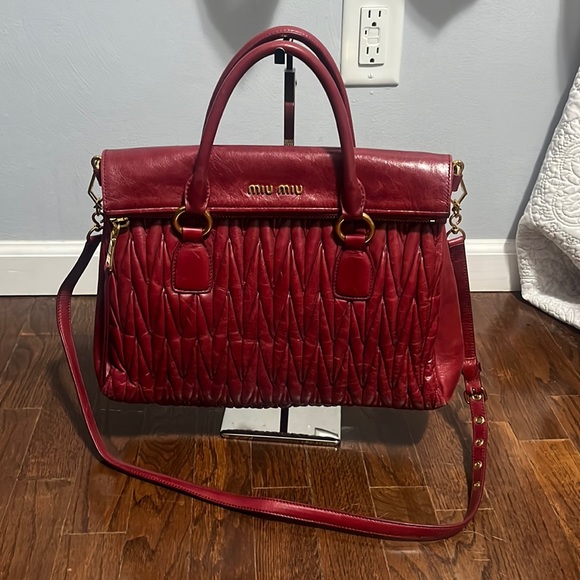 Miu Miu Bags Miu Miu Matelasse Red Leather 2 Way Handbag Poshmark